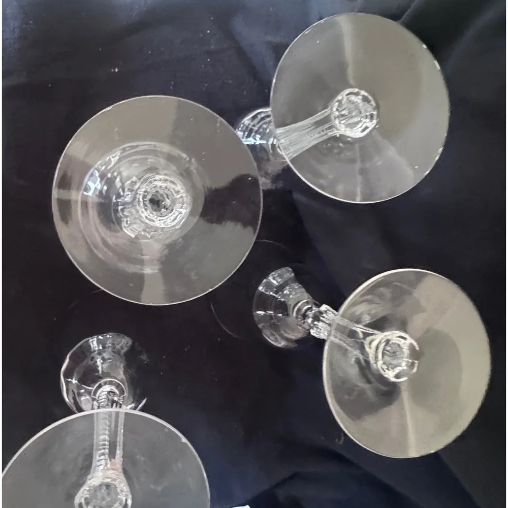 Set of 4 Vintage Crystal Wine Goblets Paneled Bowl Beaded Textured Stem 9in
